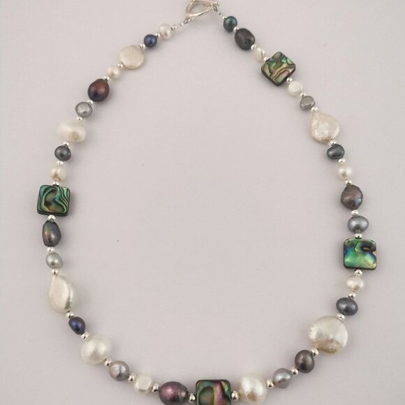 Mixed Freshwater pearl and abalone necklace and bracelet - Picture 2 of 6